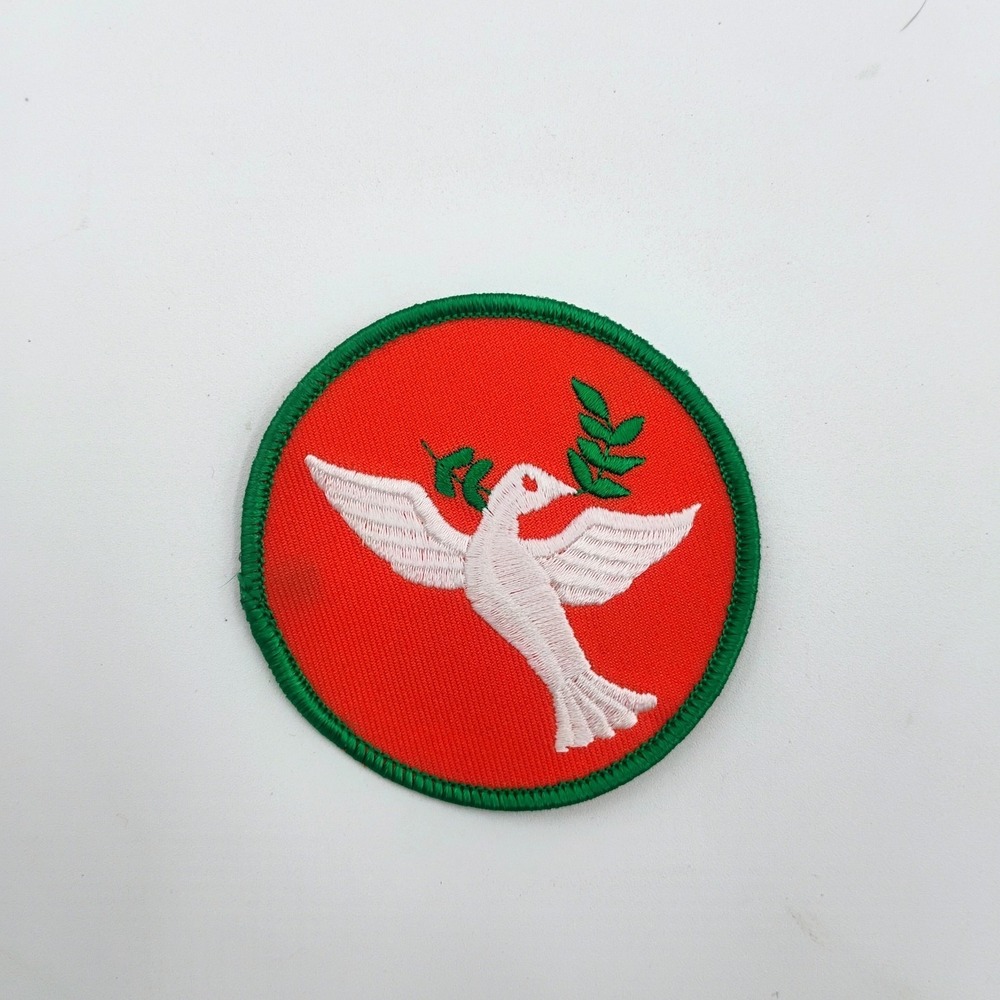 Peace Dove Olive Branch Embroidered Round Red Green Patch Iron On Sew On VTG 90s